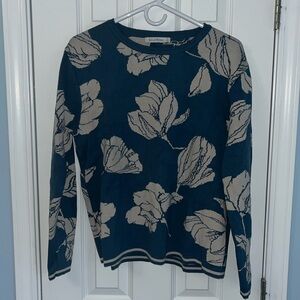 Blue and Grey Crewneck Floral Sweater